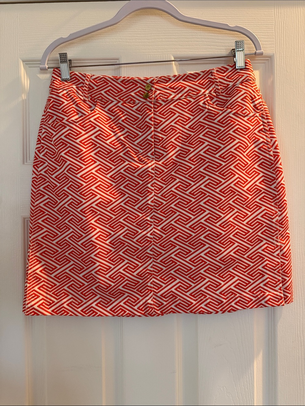 Orange & White Geo-Pattern Women's Golf Skirt